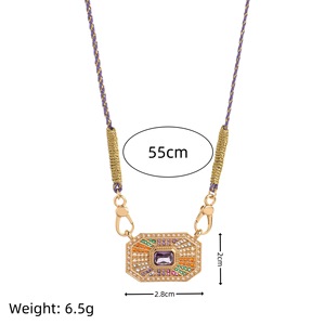 YML Sınır Ötesi Çok Satan Moda <span class=keywords><strong>Tarot</strong></span> Kartı İlhamı Kare Pembe Mineli Zirkonyum İşlemeli Niş Tasarım Pirinç Zincir Kolye - Product Image 3