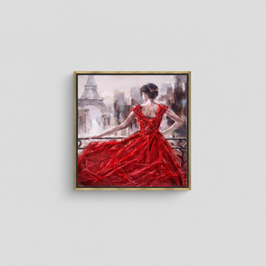 Printed Canvas: Paris <b>Painting</b> of Woman in Red Dress,GOLD <b>FRAMED</b> CANVAS - Product Image 2