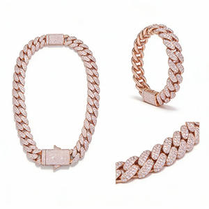 Bracelete de Corrente Cubana em Prata Esterlina 925 com Testador de Diamante, Novo Design em Ouro Rosa com Colar de Moissanite, Joias Finas - Product Image 1