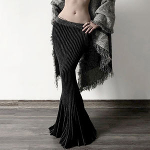 Falda larga retro de punto con costuras en contraste, estilo gótico oscuro, corte sirena, cintura alta y ajuste ceñido para mujer - Product Image 2