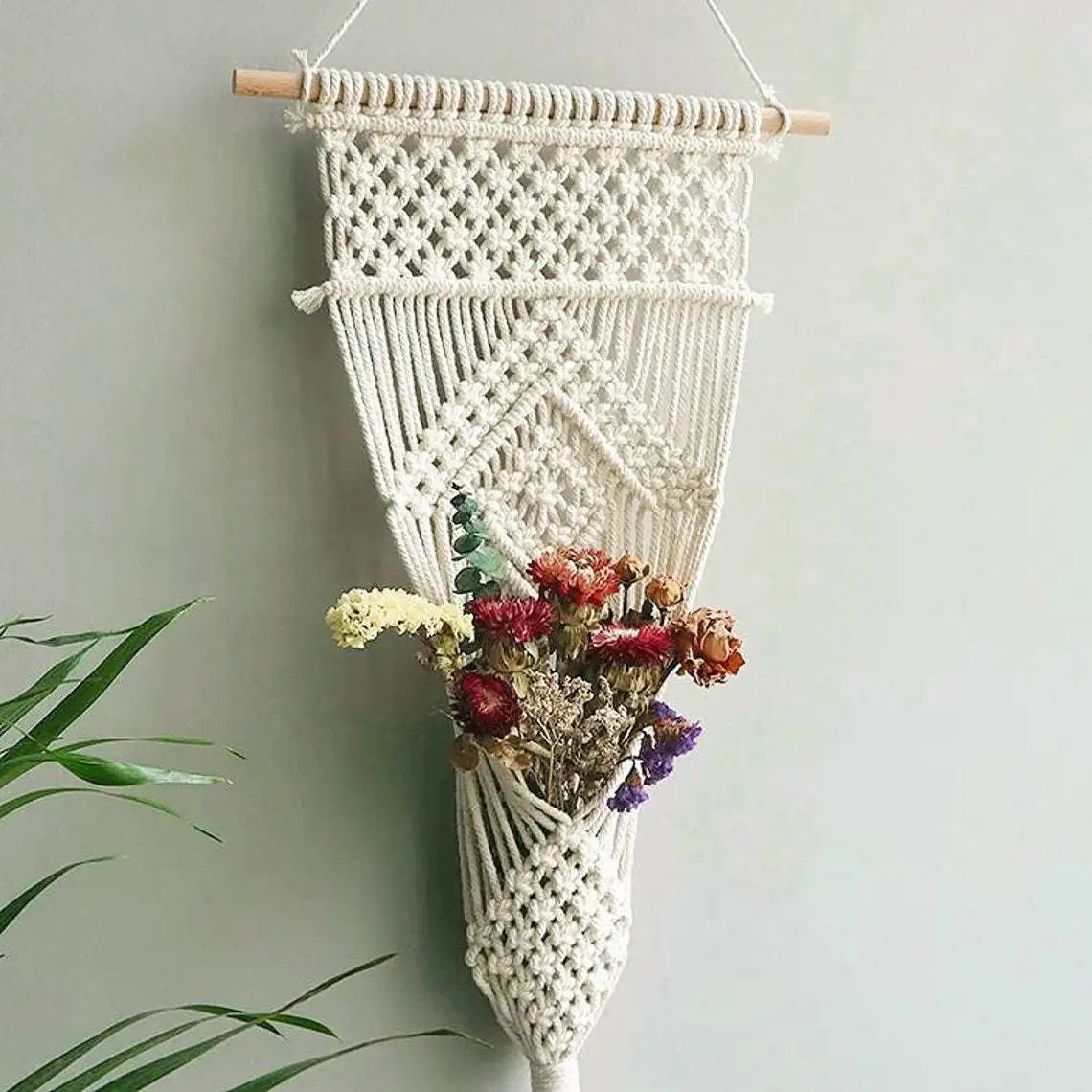 DIY Macrame Gantungan Tanaman Buatan Tangan Tali Katun Gantungan Pekebun Pot Bunga Berdiri untuk Dalam Luar Ruangan Boho Dekorasi Rumah