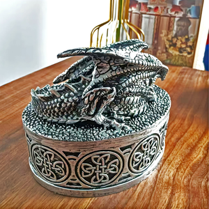 XinZhiRun шкатулка для украшений серебряного дракона-средневековый Фэнтезийный сундук с сокровищами с крышкой, Статуя Дракона, коллекционная декоративная подарочная коробка - Product Image 2