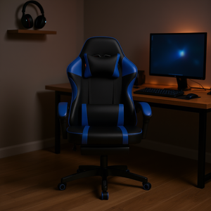 Silla de juego ergonómica de cuero PU con reposapiés reclinable y soporte lumbar para uso en el hogar y la oficina. - Product Image 2