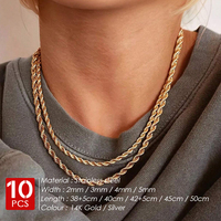Collier chaîne en corde EMANCO 2/3/4/5MM, couleur argent, chaînes en acier inoxydable, ne ternit pas, étanche, collier ras du cou pour homme et femme, bijoux