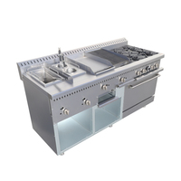 Ensemble complet de matériel de cuisine pour restaurant : Cuisinière à gaz combinée, four statique en acier inoxydable, cuiseur à pâtes, barbecue 4 brûleurs