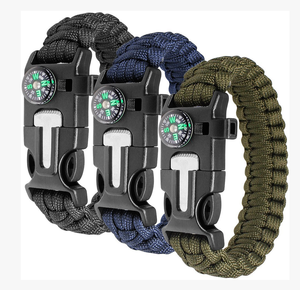 DFB729 Pulsera de cuerda trenzada 5 en 1 para rescate y supervivencia al aire libre para hombres, con silbato, brújula, iniciador de fuego, afilador, cuchillo, hebilla y encendedor. - Product Image 6