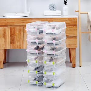 투명 플라스틱 쌓을 수있는 신발 주최자 운동화 보관 용기 신발통 디스플레이 케이스 옷장 - Product Image 2