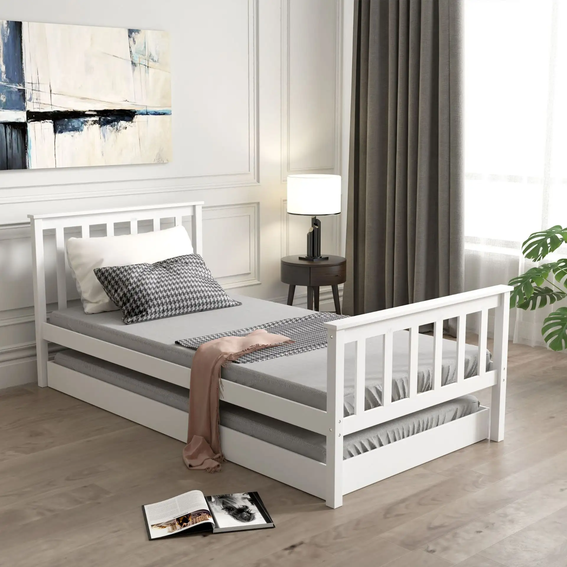 Özel renk kolay montaj yatak yatak odası mobilyası ikiz depolama Platform yatağı Montessori çocuklar Tripple ranza