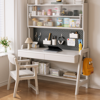 Bureau d'étude en bois massif avec étagère, panneau perforé et hauteur réglable pour enfants et bureau à domicile (vente en gros)