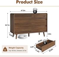 Commode en bois de style moderne du milieu du siècle, 47'' de large, avec 6 tiroirs de rangement, pour chambre et dressing, finition noyer