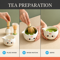 Ensemble de bol à matcha en céramique de style japonais avec chasen, motif animal mignon, boîte cadeau portable pour cérémonie du thé