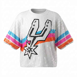 Wholesale Factory Luxury Heavy Embroidery Women San Antonio Short Sleeve <strong>Sequin</strong> Game Day Sports Ladies T-Shirts <strong>Tops</strong> for <strong>Party</strong> - Product Image 3