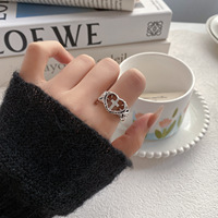 KAVNAR Anneaux ouverts en laiton plaqué argent antique, motif cœur et croix, style gothique punk pour femme
