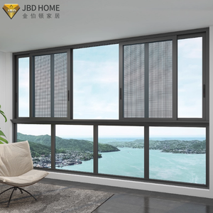 Grandes fenêtres coulissantes à cadre noir, vue panoramique sur le paysage, mur en verre minimaliste pour maison moderne, salon lumineux - Product Image 2