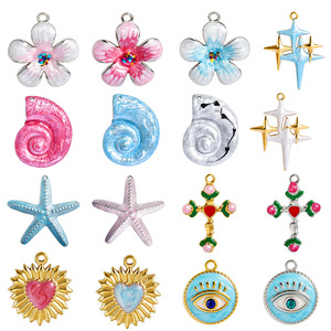 Breloques en émail en acier inoxydable, motifs floraux, étoiles de mer, coquillages, yeux, pendentifs, accessoires de fabrication de bijoux DIY pour femmes - Product Image 2