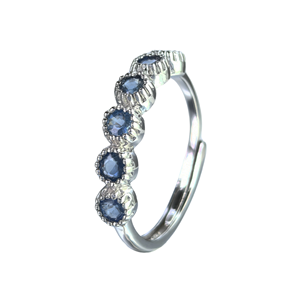 Elegante Anillo de Boda Minimalista Apilable de Plata de Ley 925 con Rodio, Zafiro Azul y Cinco Piedras de Circonita Cúbica con Engaste de Halo, Certificado y Fino - Product Image 2