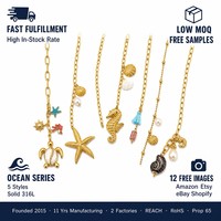 Breloques personnalisées en forme d'étoile de mer et de coquillage, plaquées or, en acier inoxydable, prêtes à être expédiées en gros – Pendentifs océaniques tendance pour bijoux de plage