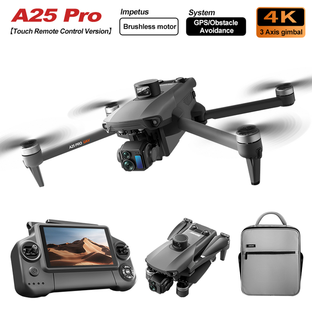 A25 Drone 5.5-inch Touch Screen 3-Axis Gimbal 4K HD 5G 6KM FPV Brushless Motor GPS Obstacle Avoidance Night Vision Foldable