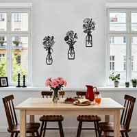 Vas Bunga Liar Logam Hiasan Dinding Minimalis Set Ornamen Seni Dinding Floral untuk Ruang Tamu Kamar Tidur Dekorasi Dinding Rumah Hadiah
