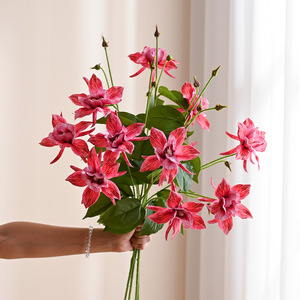 Fleurs artificielles de clematis, arrangement floral en soie orange à 5 têtes, pour décoration de mariage, décoration intérieure, accessoires de décoration douce - Product Image 3