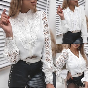 Blusa Elegante para <span class=keywords><strong>Mujer</strong></span>, Estilo Vintage con Encaje, Manga Larga, Transpirable, de Poliéster, Color Rosa, con Botones, Informal - Product Image 2