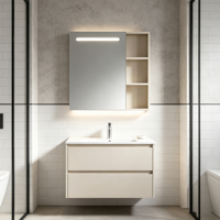 Kabinet Kamar Mandi Modern Terpasang di Dinding Tahan Air, Panel Kabinet Kelas Atas, Wastafel Keramik Premium, Lampu Sensor Radar