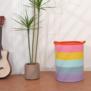 Ecológico 90L personalizado Arco Iris colores plegable niños juguetes mantas lavandería cesto tejido algodón cuerda cestas para cuarto de niños - Product Image 6