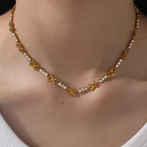 YF6481 Ensemble de bijoux tendance en acier inoxydable étanche, plaqué or 18 carats, avec zircon, collier et bracelet anti-ternissement - Product Image 4