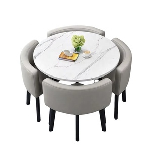 Juego de <span class=keywords><strong>Mesa</strong></span> de Comedor Redonda Pequeña con <span class=keywords><strong>4</strong></span> <span class=keywords><strong>Sillas</strong></span> de Lujo Moderno para Cocina y Restaurante - Product Image 4