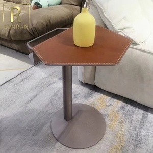 Table d'appoint intelligente moderne bon marché pour meubles de salon selle orange cuir métal ordinateur portable petites tables d'angle - Product Image 2