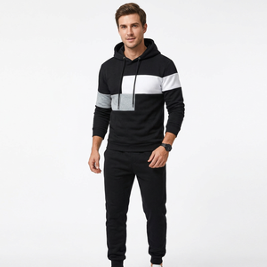 Conjunto de sudadera con capucha y pantalones deportivos para hombre, diseño color block, informal, manga larga, corte regular, conjunto deportivo cálido para invierno, sudadera con capucha y pantalones. - Product Image 1