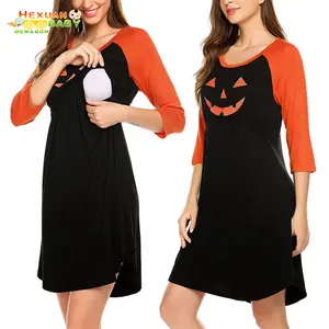2023 New Arrivals O Neck Long Sleeve Patchwork Halloween Maternity Dresses Women Knitted Breastfeeding Maternity Nursing Clothes