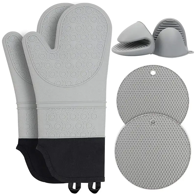 6er Pack Extra lange Silikon-Koch handschuhe und Top flappen Set Hitze beständige Mini-Ofen handschuhe Küchen-Backofen handschuhe