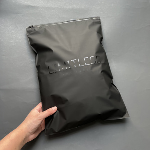 Custom Matte Black Zipper Bags with Glossy Black Logo - Clothing Packaging Bags for Retail - Product Image 1