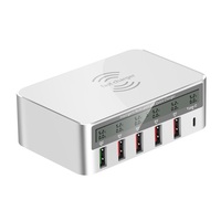 Station d'alimentation de bureau sans fil USB-C 50W avec 4 ports USB-A et 1 port USB-C, écran LCD de charge, chargeur rapide PD 100W pour tous les appareils