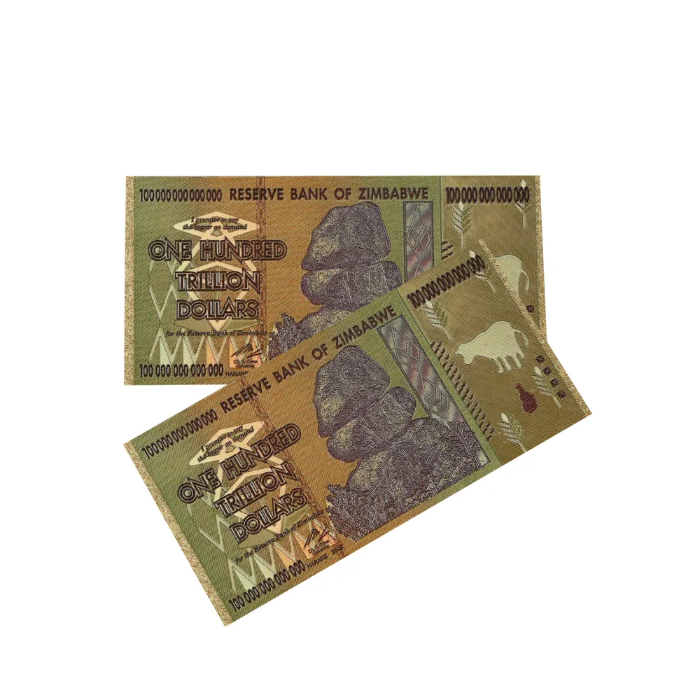 Hot Sale plastic Souvenir bill money collection card Gold Foil 24k gold banknote Zimbabwe