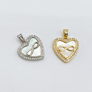 Wholesale Brass <strong>Infinity</strong> <strong>Symbol</strong> Heart <strong>Charm</strong>, Custom Brass Heart Pendant with Natural Shell Inlay - Product Image 3