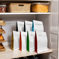 Sac à café en papier kraft refermable carré imprimé sur mesure avec soufflet latéral, fond plat, emballage pour café avec valve et fermeture éclair