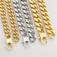 Offre Spéciale acier inoxydable bijoux hommes collier 18K or PVD plaqué mode Fine chaîne cubaine avec fermoir carré plat Style Hip Hop