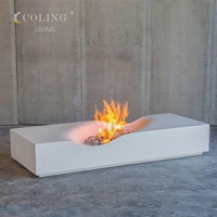 Cheminée à gaz naturel moderne autoportante, grande cheminée linéaire de luxe rustique pour cour, foyer en béton, 65 000 BTU, verre de cheminée pour