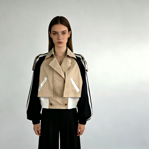 <span class=keywords><strong>Trench</strong></span>-coat <span class=keywords><strong>court</strong></span> bicolore beige et <span class=keywords><strong>bleu</strong></span> <span class=keywords><strong>marine</strong></span>, tendance, à double boutonnage, style décontracté streetwear - Product Image 1