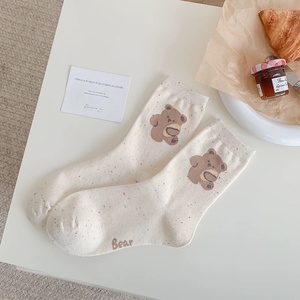 Chaussettes d'été pour femmes, style japonais mignon, motif petit ours, en coton absorbant la transpiration, mi-mollet, décontractées, oreilles tridimensionnelles - Product Image 6