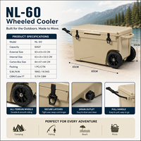 Glacière thermique rotomoulée 60QT avec roues pour camping en extérieur, stockage alimentaire portable