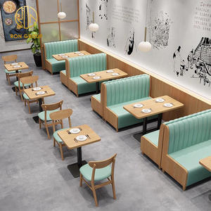 أريكة بمقعد طويل للمطاعم ومقاهي الوجبات السريعة، أثاث تجاري من الخشب الصلب، طقم طاولة وكراسي مربعة الشكل للمطاعم والمقاهي - Product Image 3