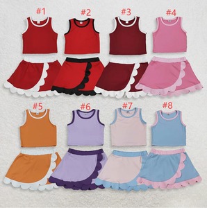 Conjunto Deportivo Casual de Yoga para Niñas, Top Sin Mangas de Color Sólido y Falda Corta con Volantes - Product Image 1