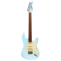 Guitare électrique ST 39 pouces, finition bleu Daphné, manche en érable, corps en peuplier, micros single-coil, pont vibrato, avec étui inclus