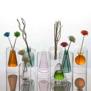 2023 Neuankömmling Glas blumenvase Kreative Inneneinrichtung Glasflasche Diffusor flasche in Lila Gelb Rot Rosa Grün Grau