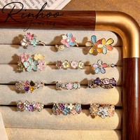 Bagues en émail coloré pour femme, plaquées argent, empilables, ajustables, ouvertes, incrustées de cristaux, bijoux tendance pour femme