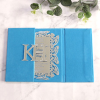 Edle Blaue Samt-Hardcover-Einladungshüllen mit Anpassbarem Monogramm LOGO Lasergeschnittener Silber-Spiegel Acryl Hochzeitseinladung