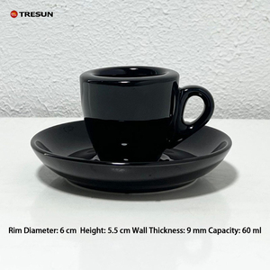 Tasse à café expresso en céramique blanche et noire, paroi épaisse, 60 ml, avec soucoupe - Product Image 6